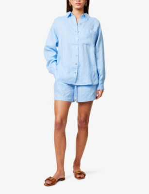 Heidi Klein Womens Hydra Mid-rise Linen Shorts Blu-blu Xs In Blu-blu