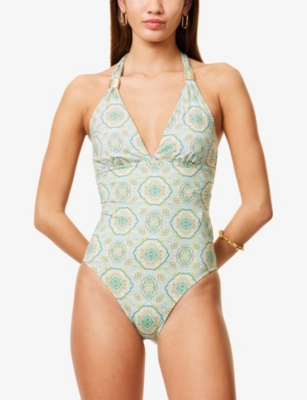 Heidi Klein Womens Hacienda Halterneck Slider Swimsuit Prt-prt Xs In Prt-prt