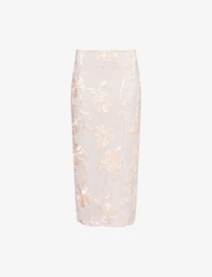 ROTATE BIRGER CHRISTENSEN: 3D Floral-Embroidered Stretch-Mesh Midi Skirt