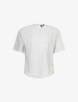 Rotate Birger Christensen Beaded Oversized Top Doeskin In Doeskin (beige)