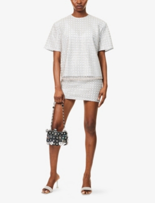 ROTATE BIRGER CHRISTENSEN: Bead-Embellished Woven Mini Skirt