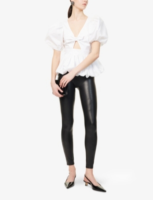 Rotate Birger Christensen Rotate Bubble Top With Puff Sleeves And V-neck Detail In Bright White