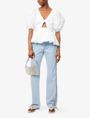 ROTATE BIRGER CHRISTENSEN WOMENS LIGHT BLUE DENIM LACED STRAIGHT-LEG MID-RISE JEANS 
