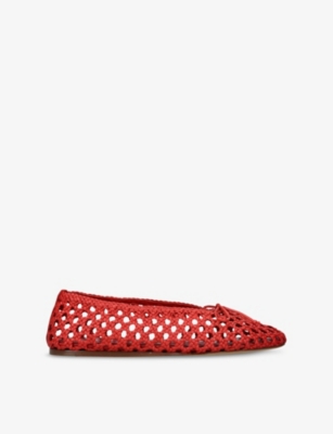 LE MONDE BERYL WOMENS RED REGENCY WOVEN-LEATHER SLIPPERS EUR 38/5 UK 