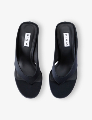 Alaïa Womens Black Thong-strap 75 Wedge-heel Leather Mules In Black
