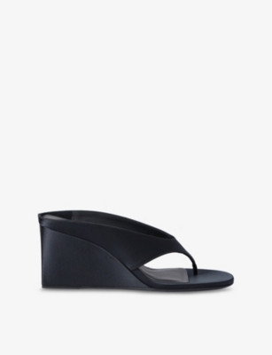 Alaïa Womens Black Thong-strap 75 Wedge-heel Leather Mules In Black
