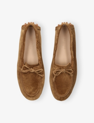 Le Monde Beryl Suede Moccasin Driver Shoes In Taupe