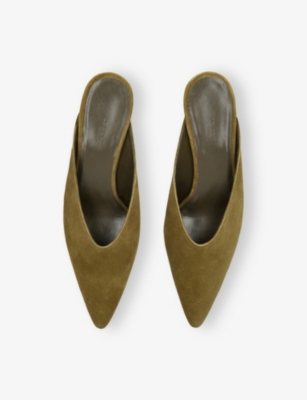 LE MONDE BERYL WOMENS MICRO WEDGE SUEDE MULES KHAKI EUR 38/5 UK 