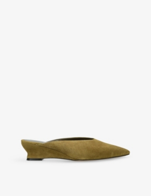 Le Monde Beryl Womens Khaki Micro Wedge Suede Mules Eur 38/5 Uk