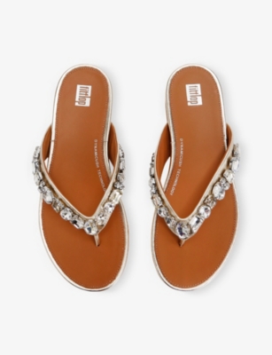 Fitflop Leather Embellished Gracie Flip Flops In Gold