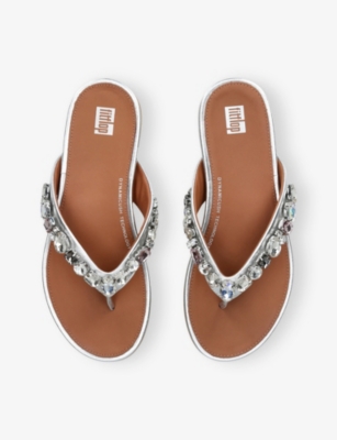 Fitflop Leather Embellished Gracie Flip Flops In Silver