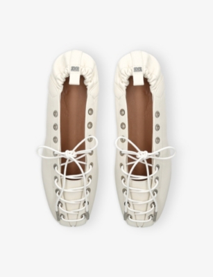 Ganni Lace-up Embellished Recycled Leather Ballet Flats In Neutral