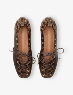 GANNI: Eyelet-Embellished Vegan-Leather Ballet Flats