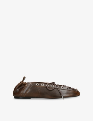 GANNI: Eyelet-Embellished Vegan-Leather Ballet Flats