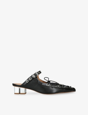 GANNI: Eyelets Lace-Up Faux-Leather Mules