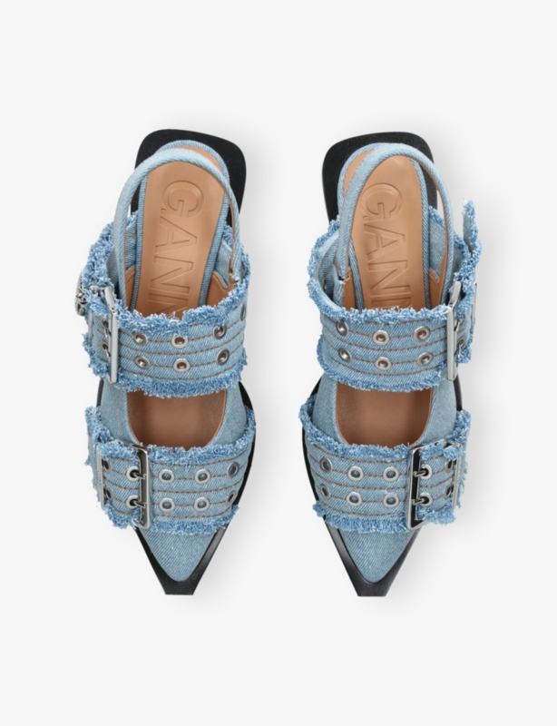 Feminine Buckle Ballerina Denim Slingback Flats