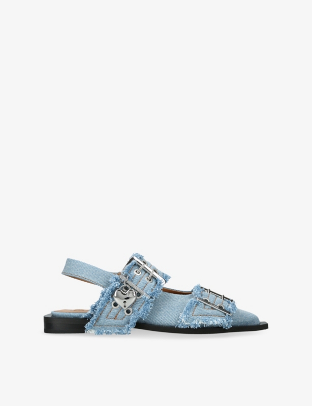 Feminine Buckle Ballerina Denim Slingback Flats