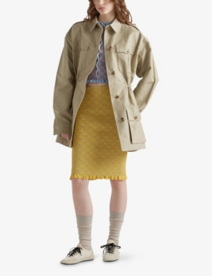 PRADA: Jacquard-Knit Cotton-Blend Knee-Length  Skirt