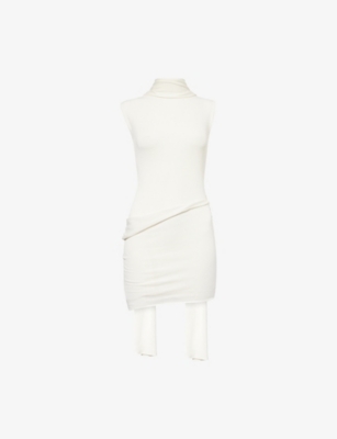 AYA MUSE WOMENS WHITE SOLAR DRAPED SILK-BLEND KNIT MINI DRESS XS 