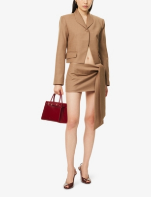 AYA MUSE WOMENS ILLU SHAWL-LAPEL WOOL-BLEND BLAZER BEIGE XS 
