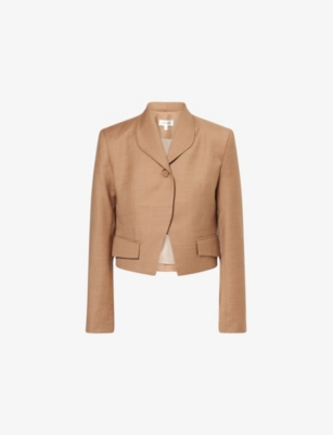AYA MUSE WOMENS ILLU SHAWL-LAPEL WOOL-BLEND BLAZER BEIGE XS 