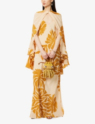 JOHANNA ORTIZ WOMENS CLAVEL ECRU/YELLOW DREAM ORCHARD FLORAL-PRINT SILK CAPE 