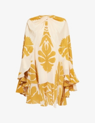 JOHANNA ORTIZ WOMENS CLAVEL ECRU/YELLOW DREAM ORCHARD FLORAL-PRINT SILK CAPE 