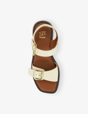 Dune Womens  Luno Double-strap Leather Flatform Sandals In Ecru Leather