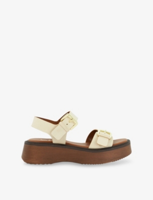 Dune Womens  Luno Double-strap Leather Flatform Sandals In Ecru Leather