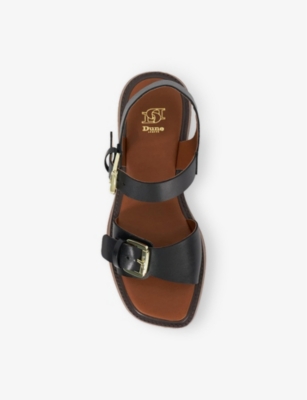 DUNE: Luno Buckle-Strap Leather Flatform Sandals