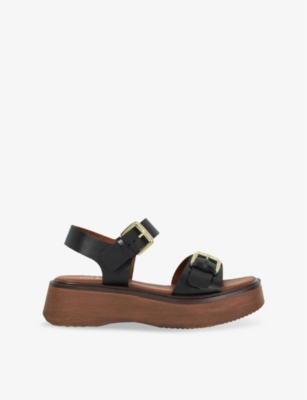 DUNE: Luno Buckle-Strap Leather Flatform Sandals