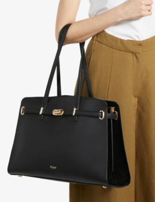 DUNE WOMENS BLACK LEATHER DEFINE LARGE LEATHER TOTE BAG 