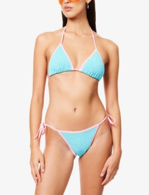 HUNZA G: Gina Contrast-Trim Crinkle Bikini Set