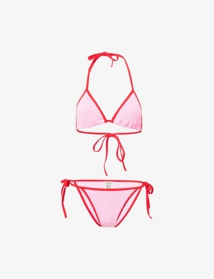 HUNZA G: Gina Contrast-Trim Crinkle Bikini Set