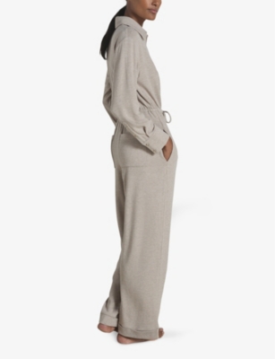Reiss Fawn Thermal Jersey Drawstring Jumpsuit In Fawn