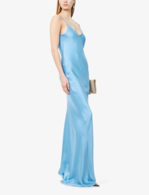 Shop Victoria Beckham Womens Sky Blue Open-back Shoulder-straps Woven Maxi Dress