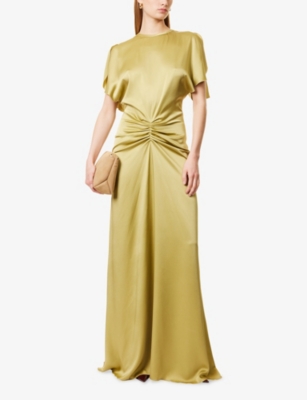 VICTORIA BECKHAM: Gathered Low-Back Satin Maxi Dress