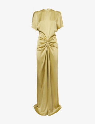 Victoria Beckham Womens Gathered Low-back Satin Maxi Dress Pear Green