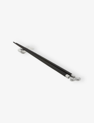 ALESSI: Anna Wood And Stainless-Steel Chopsticks And Stand Set