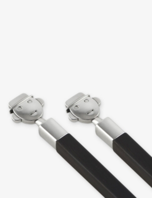 Alessi Black Anna Wood And Stainless-steel Chopsticks And Stand Set