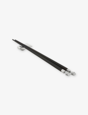 Alessi Black Anna Wood And Stainless-steel Chopsticks And Stand Set