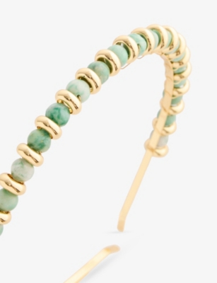 LELET NY WOMENS SPOTTED JADE XENIA 14CT GOLD PLATED-BRASS AND JADE BEADED HEADBAND 