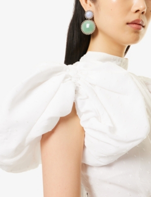 LELET NY: Lina Ballchain Gold-Plated Brass, Jade And Agate Drop Earrings