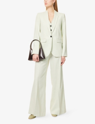 Sharp-Shoulder Peak-Lapel Stretch-Woven Blazer