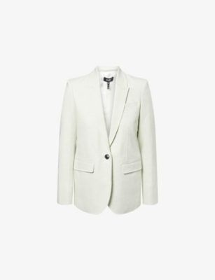 Sharp-Shoulder Peak-Lapel Stretch-Woven Blazer