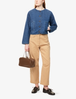 ME AND EM: Round-Neck Quilted Denim Jacket