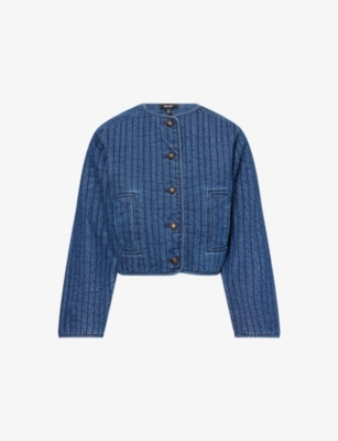 ME AND EM: Round-Neck Quilted Denim Jacket