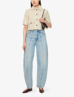 Dogtooth Short-Sleeves Cotton-Blend Jacket