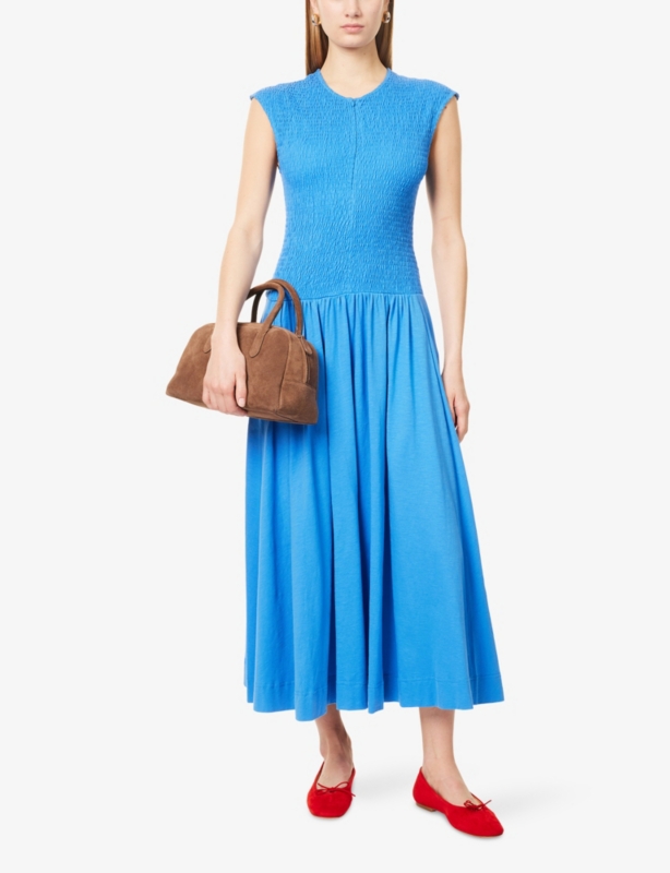 Slub Smock Bodice Cotton-Jersey Maxi Dress