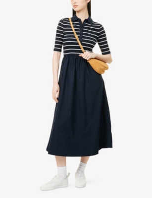 ME AND EM: Polo-Collar Striped Stretch-Cotton Maxi Dress